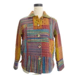 Vintage Boho Hippie Textured Colorful Jacket Top Petite Small